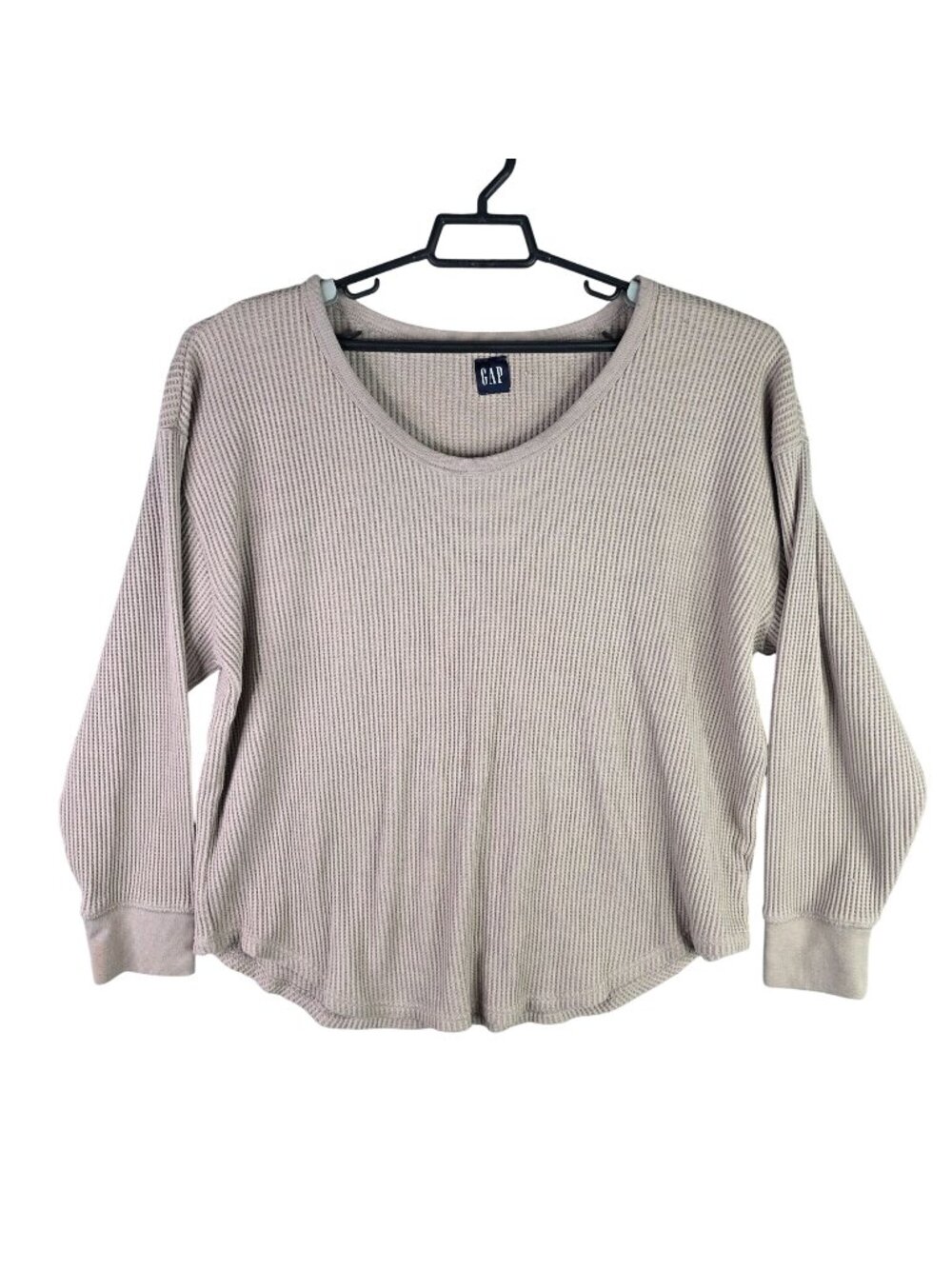 Womens GAP Beige Waffle Knit Scoop Neck Thermal Long Sleeve Top Size XL